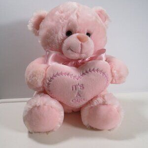 Baby Pink Teddy Bear "It's a girl" EMBROIDERED on heart EXTRETMELY SOFT 11" tall
